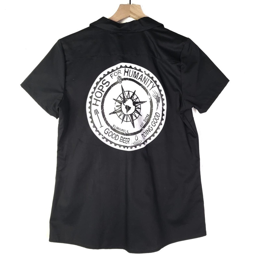 Dickies Work‎ Shirt Women's M Black Short Sleeve Hops For Humanity Button Front